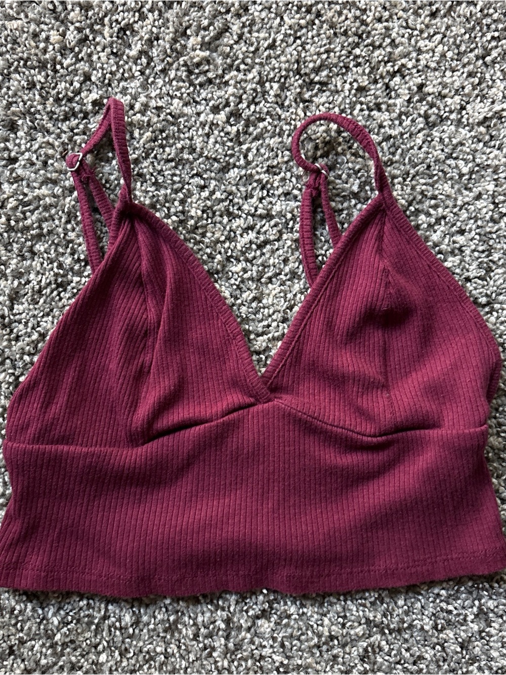 Urban Outfitters Ribbed V-Neck Bralette in Burgundy